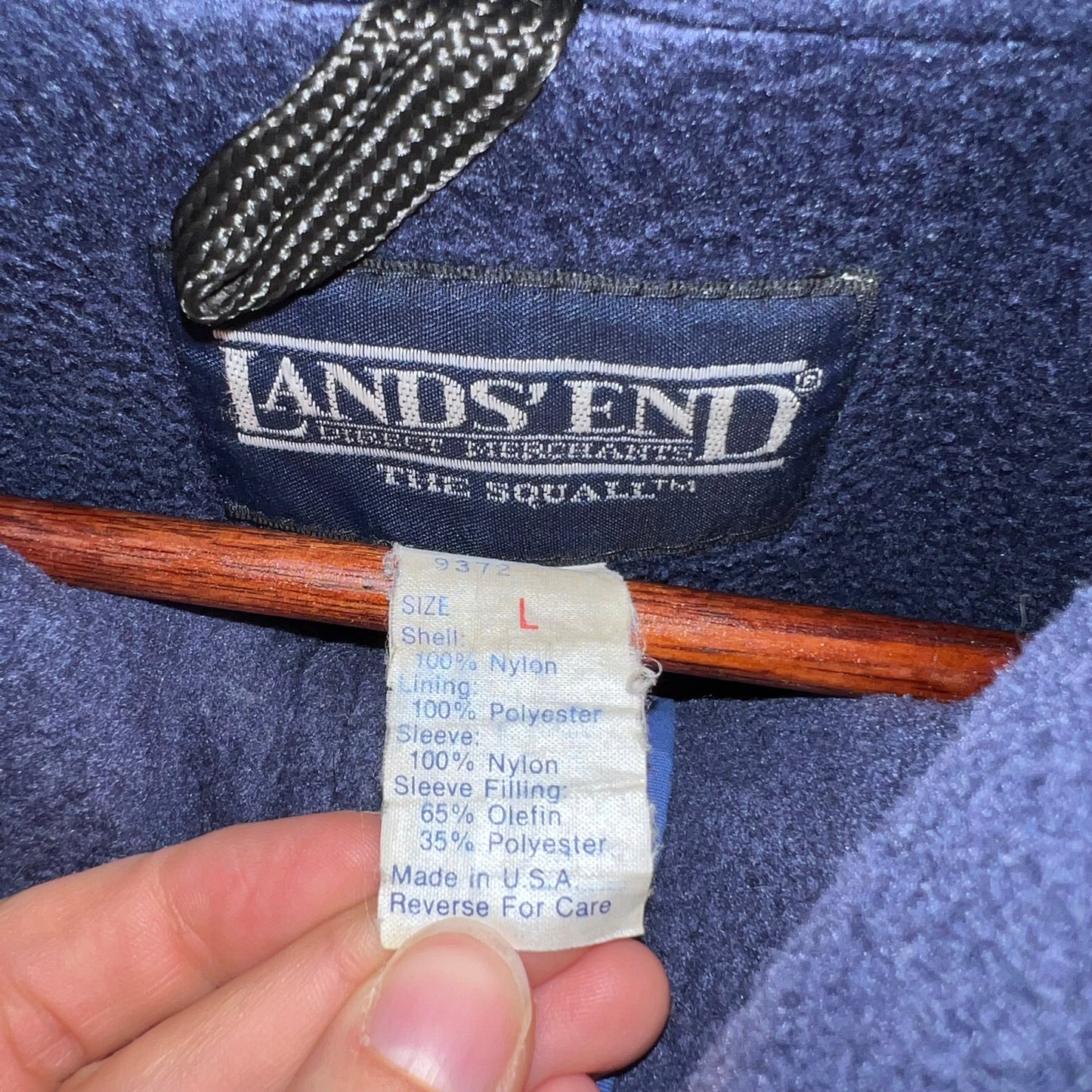 Vintage Distressed 90's Lands' End 'The Squall' Nylon Fleece Lined Jacket - Size Large - Made In USA - Blue