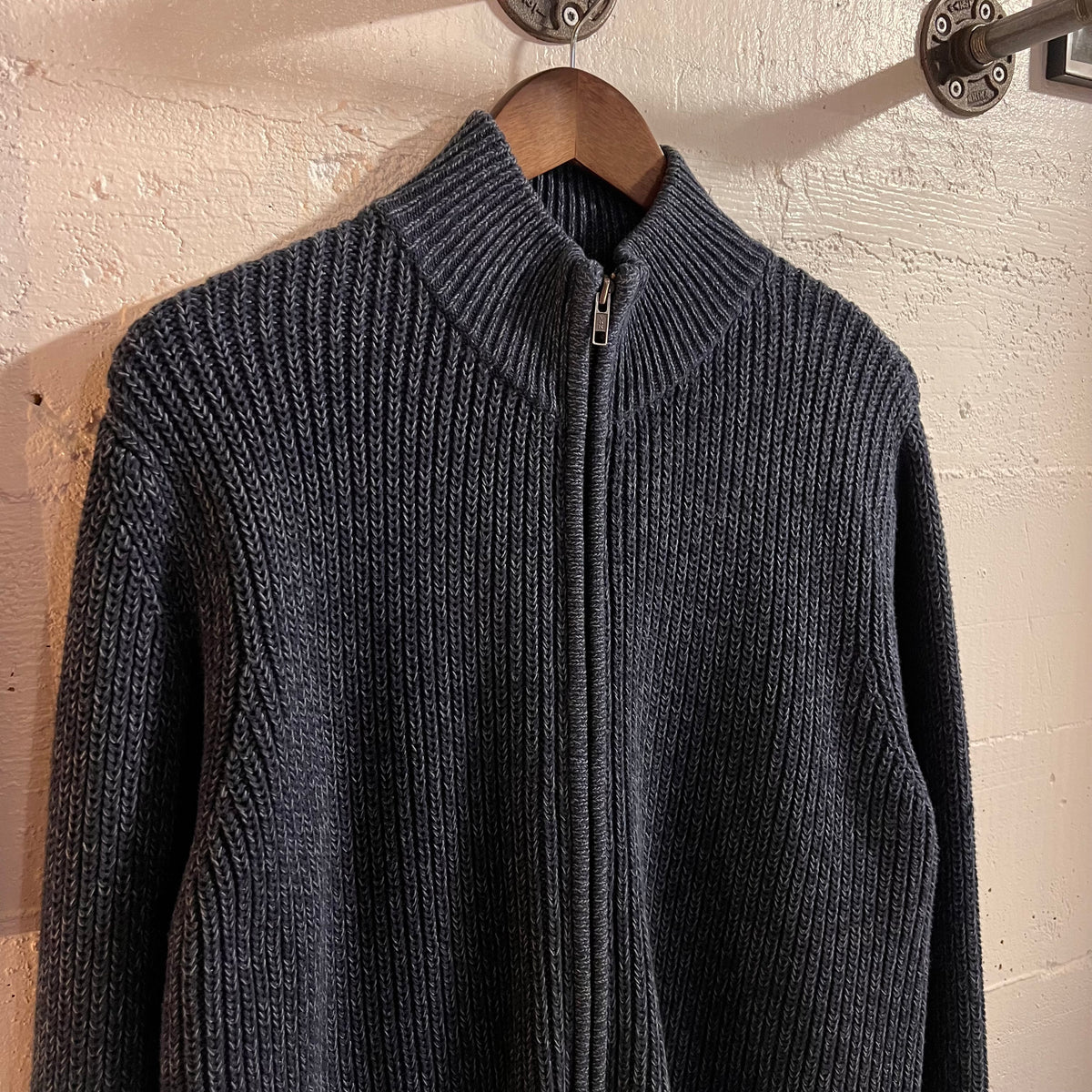 Vintage 2000’s L.L.Bean Heavyweight Full-Zip Mock Neck Ribbed Knit Sweater - Size Medium - Navy