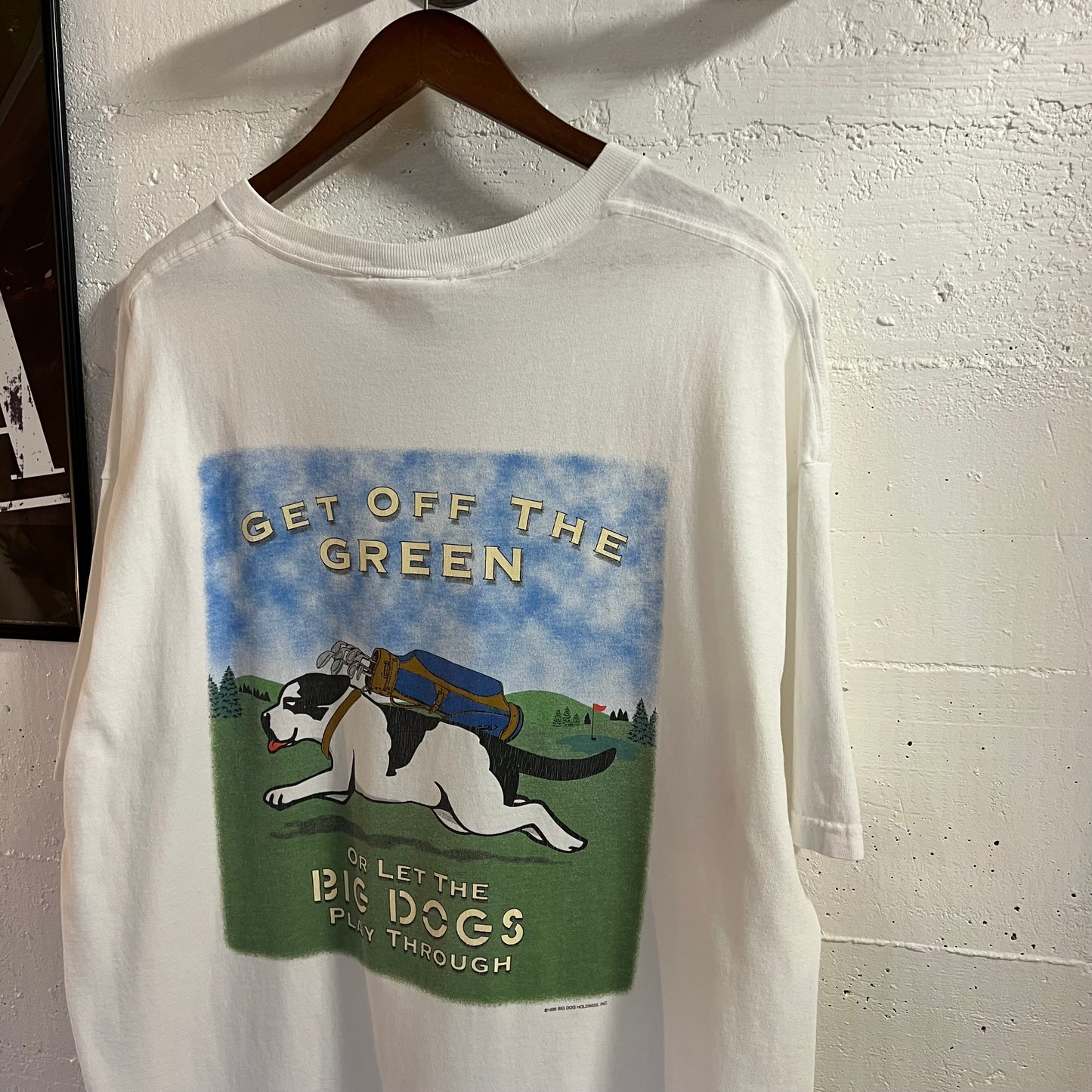 Vintage 1995 Big Dogs ‘Get Off The Green’ Golf T-Shirt - Size 2XL - Made In USA - White/Multi