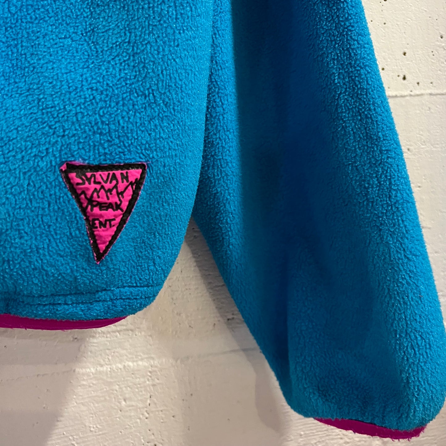 Vintage 80’s Sylvan Peak Ent. 1/4 Zip Fleece Pull Over Jacket - Size Medium - Made In USA - Blue/Black/Pink/Multi
