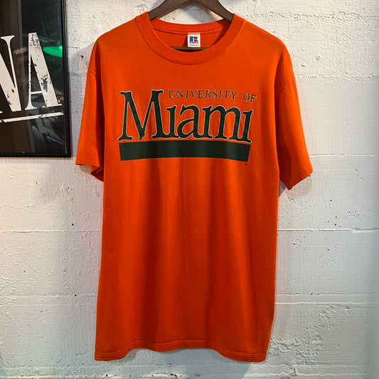 Vintage 80's Russell Athletic University of Miami Short Sleeve T-Shirt - Size Large - Made In USA