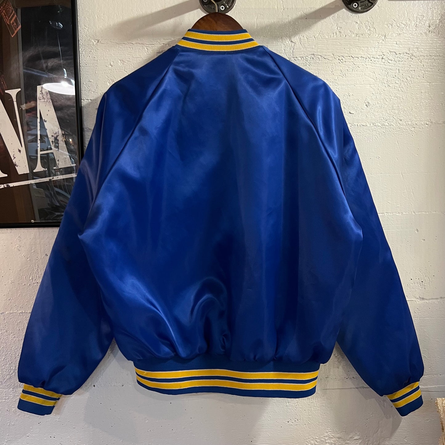 Vintage 1980's USS Alabama SSBN-731 Pla-Jac By Dunbrooke Satin Bomber Jacket - Size 40 (M) - Made In USA - Blue/Yellow