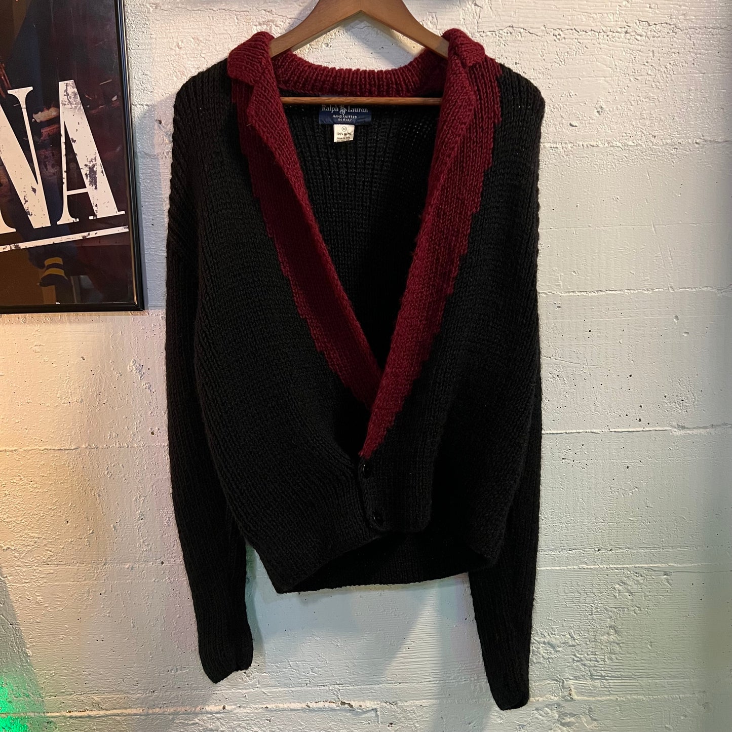 Vintage Ralph Lauren Womens Hand Knitted Double Breasted Wool Cardigan Sweater - Size Medium - Made In Italy - 100% Wool