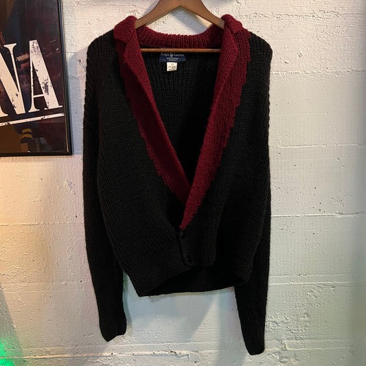 Vintage Ralph Lauren Womens Hand Knitted Double Breasted Wool Cardigan Sweater - Size Medium - Made In Italy - 100% Wool