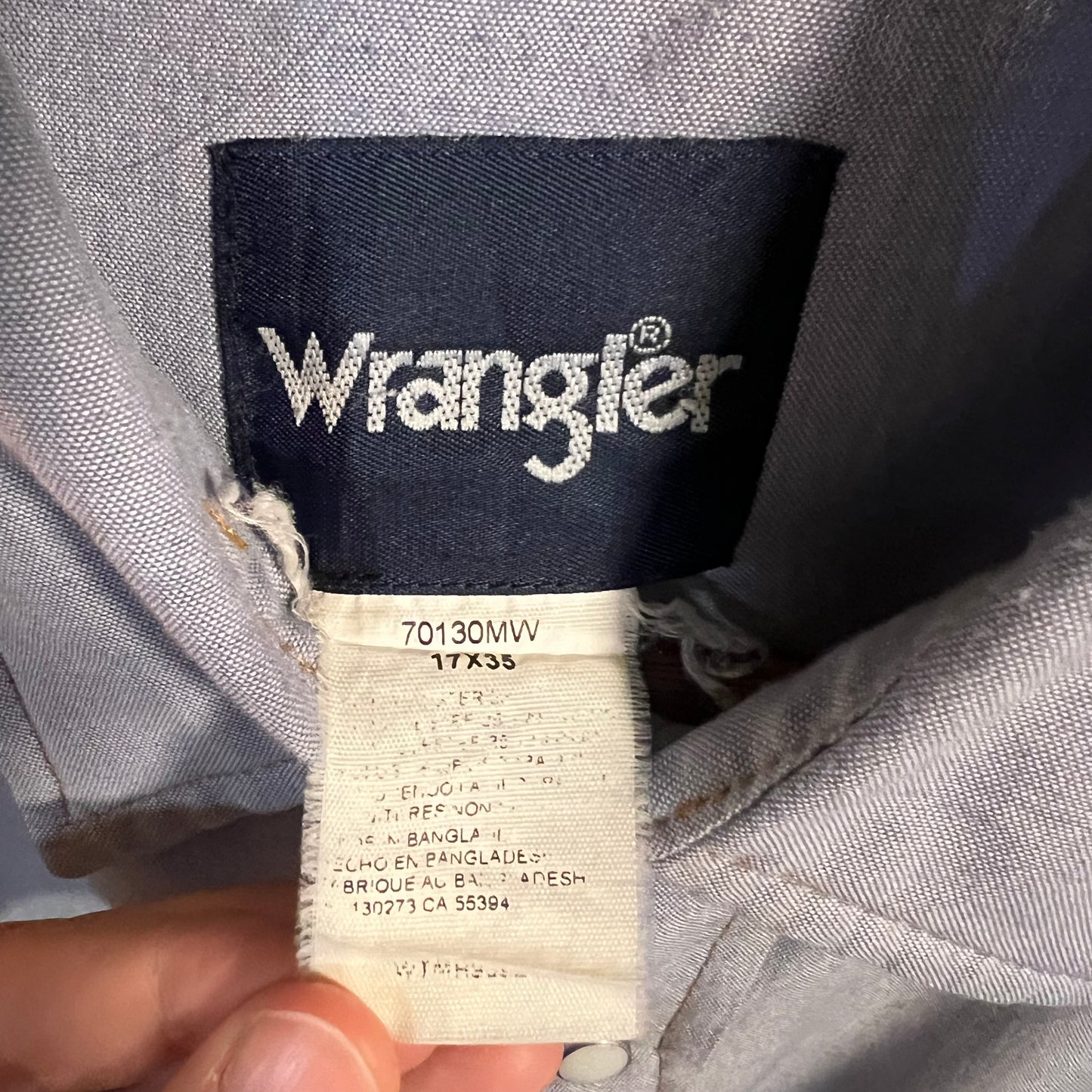 Vintage Wrangler Western Chambray Pearl Snap Shirt - Size X-Large (17) - Light Blue