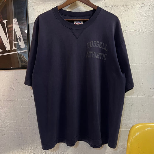 Vintage 90’s Distressed Russell Athletic Heavyweight T-Shirt - Size Large - Made In USA - Navy
