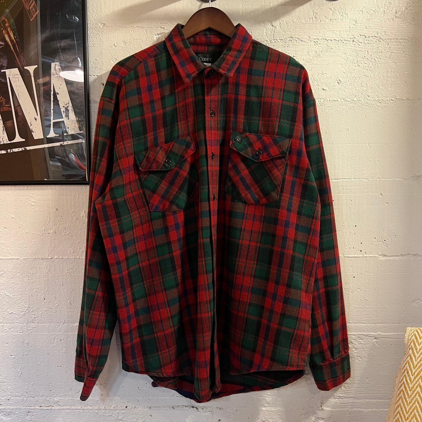 Vintage Codet Heavyweight Plaid Cotton Flannel Shirt - Size XL - Made In USA - Red/Black/Green