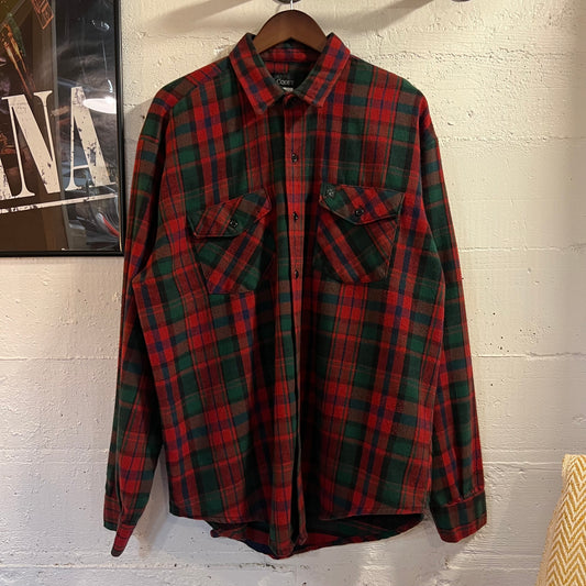 Vintage Codet Heavyweight Plaid Cotton Flannel Shirt - Size XL - Made In USA - Red/Black/Green