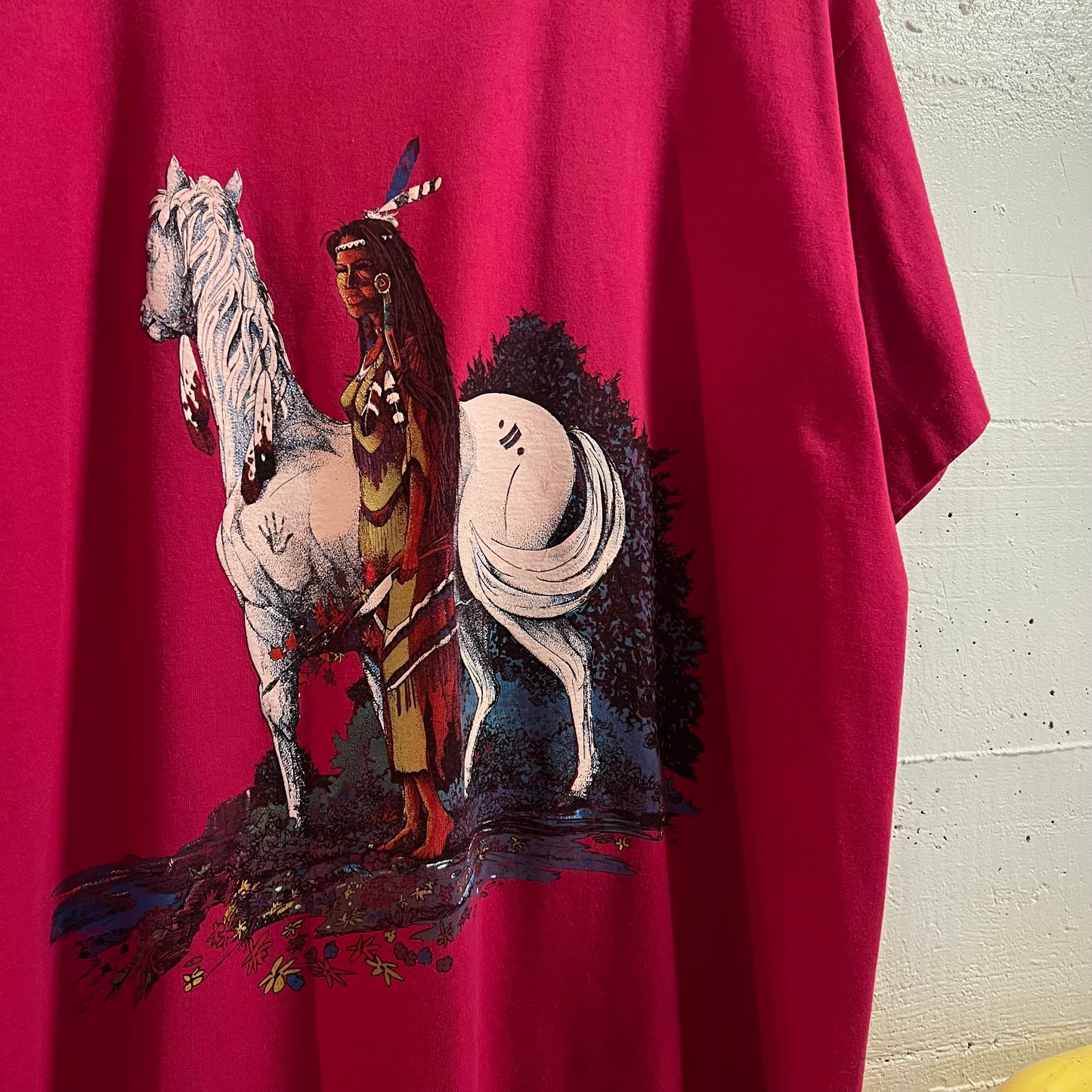 Vintage 80’s/90’s Native Art Graphic Single Stitch T-Shirt - Size XL - Made In USA - Pink/Multi