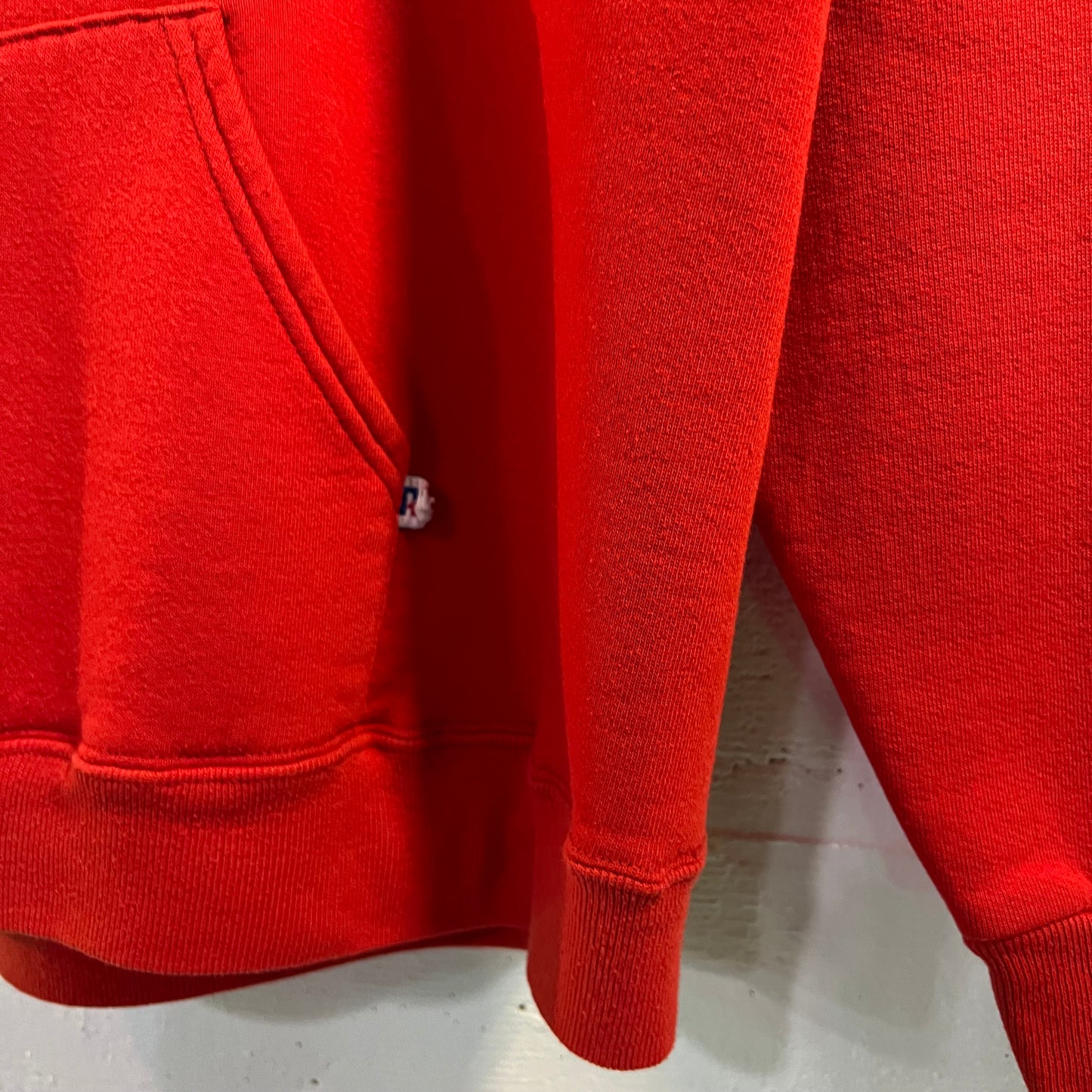 Vintage 1980's Russell Athletic Blank Pullover Hoodie Sweatshirt - Size XL - Made In USA - Red