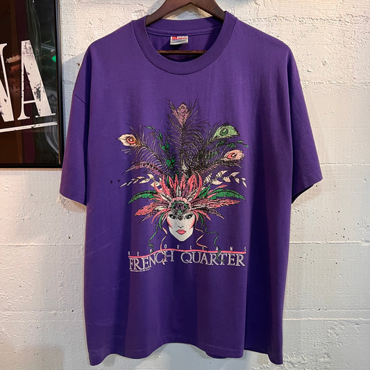 Vintage 90's New Orleans Mardi Gras French Quarter Mask T-Shirt - Size XL - Made In USA - Single Stitch