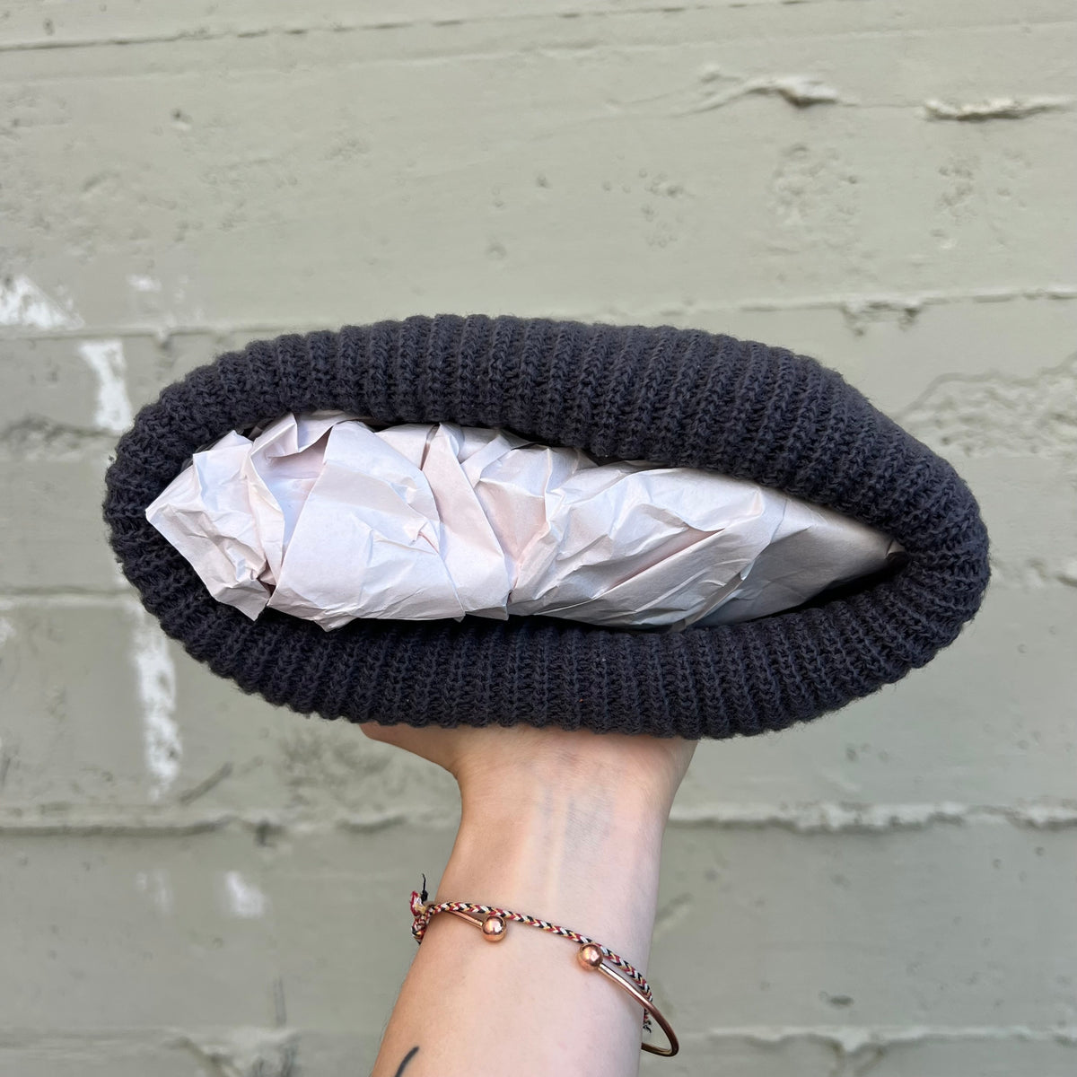 Vintage Ribbed Knitted Cuffed Beanie - O/S - Dark Grey