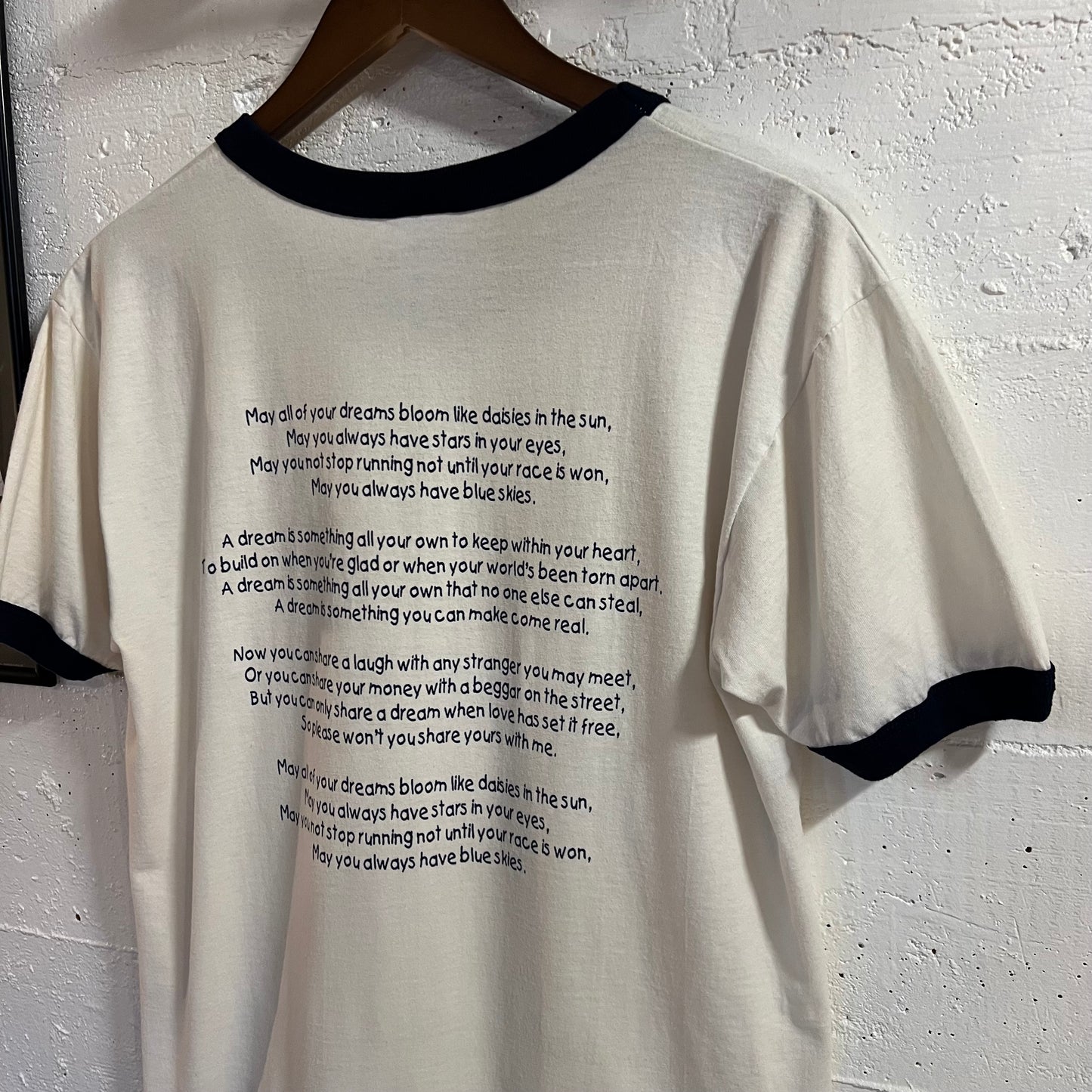 Vintage 90’s Jerzees Cottey College Duck Ringer T-Shirt - Size Medium - White/Navy
