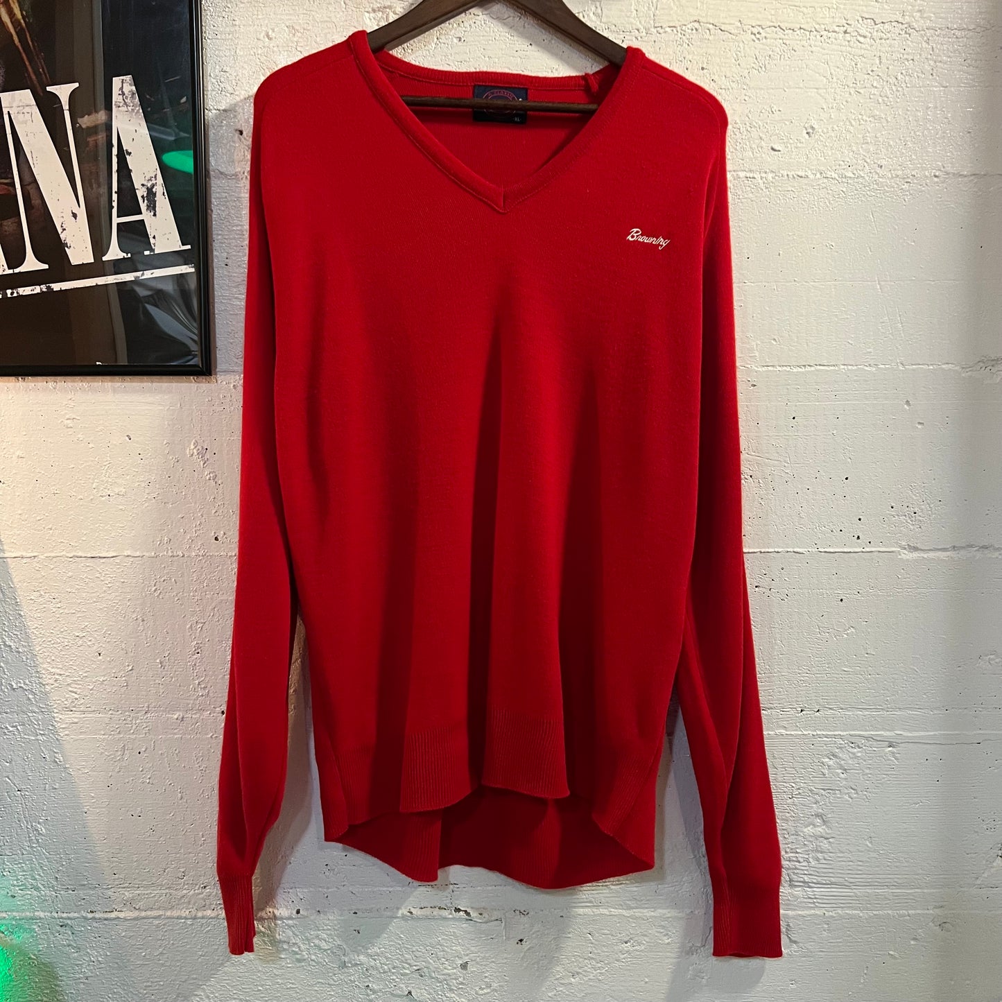 Vintage 90's Browning Embroidered Pine State V-Neck Sweater - Size XL - Made In USA - Red