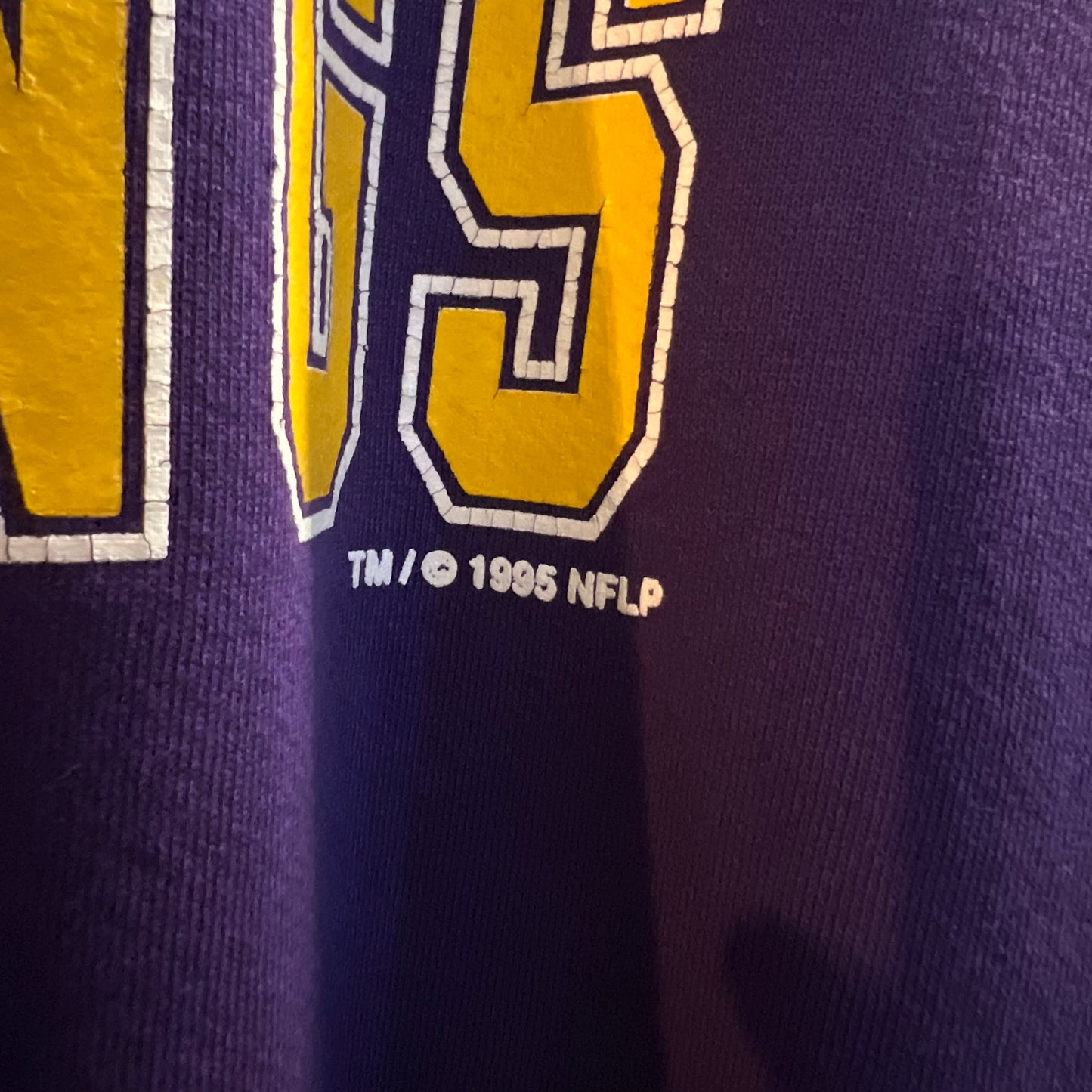 Vintage 1995 Russell Minnesota Vikings NFLP Crewneck Sweatshirt - Size XL - Made In USA - Purple/Yellow