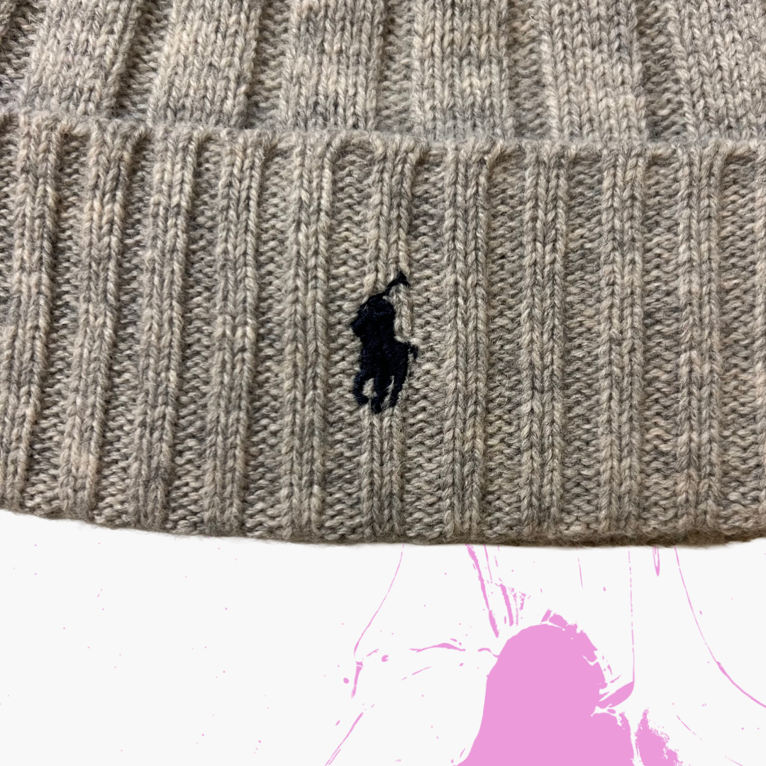 *New* Polo Ralph Lauren Embroidered Horseman Wool Blend Ribbed Knit Cuffed Beanie - O/S - Oatmeal