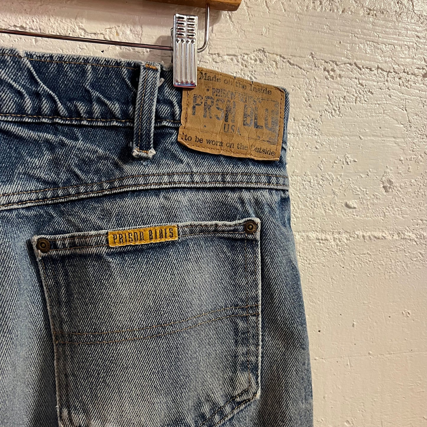 Vintage 90's Prison Blues Faded Straight Leg Denim Jeans - Size 34" - Made In USA - 100% Cotton