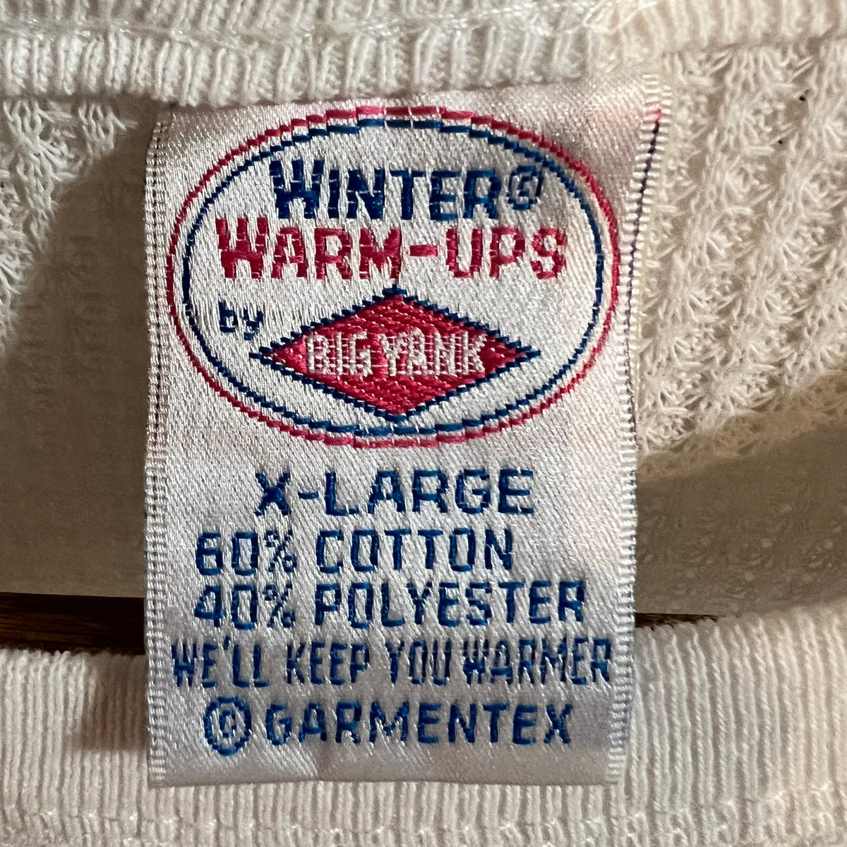 Vintage 80’s Winter Warm-Ups By Big Yank Waffle Knit Long Sleeve Thermal Shirt - Size XL - White