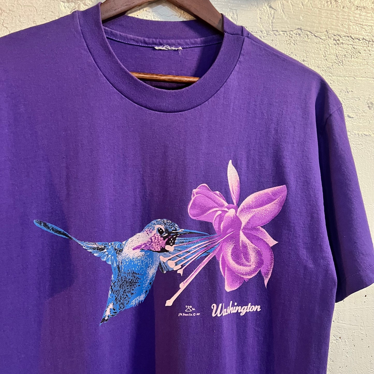 Vintage 80’s Hummingbird Washington Single Stitch T-Shirt - Size Large - Made In USA - Purple