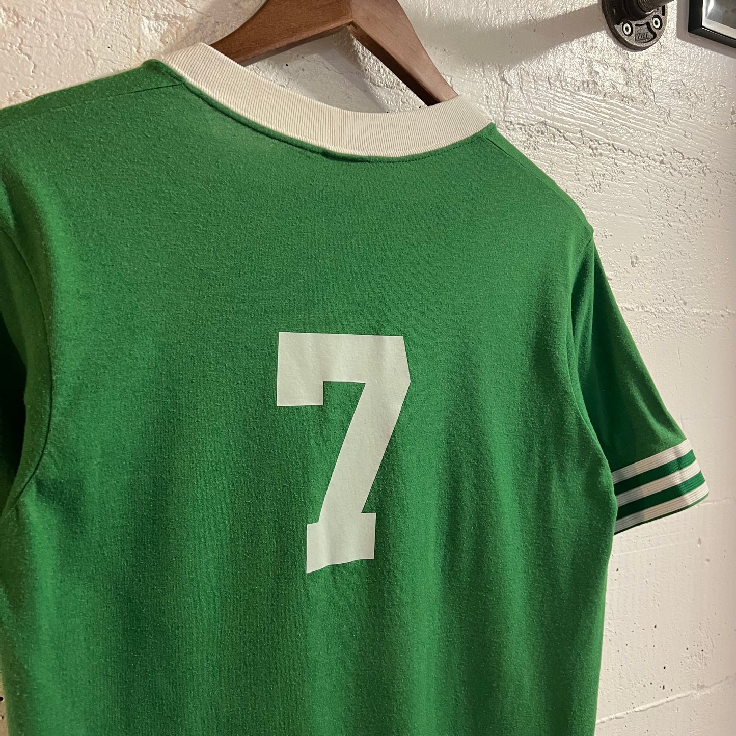 Vintage 80’s Determan Electric V-Neck Jersey Style T-Shirt - Size Medium - Green/White