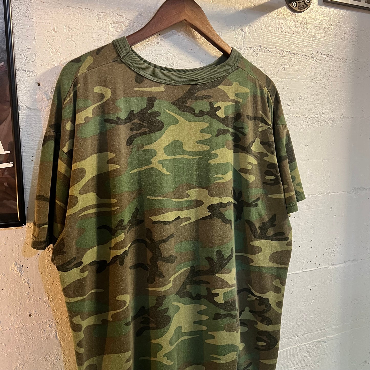 Vintage Woodland Camo Single Stitch T-Shirt - Size XL - Green/Brown/Faded Black
