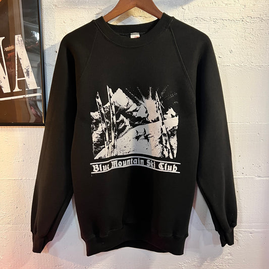 Vintage Ski Club Russell Athletic Super Weight Raglan Sleeve Crewneck Sweatshirt - Size Medium - Made In USA - Black/White