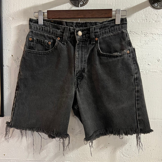 Vintage 90's Levi's 550 Relaxed Fit Distressed Cutoff Shorts - Size 26" x 6.5" - Made In Canada (Factory Code 216) - Washed Black
