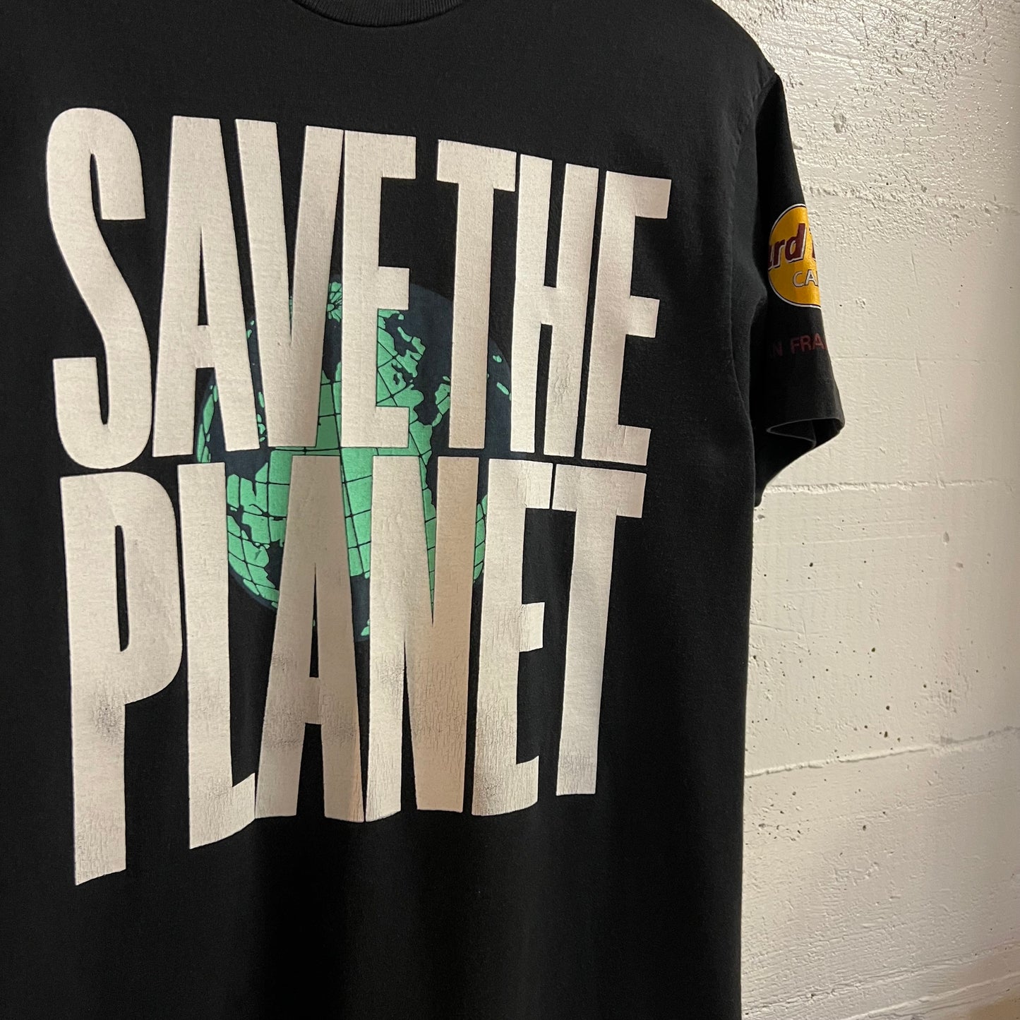 Vintage 90’s Hard Rock Cafe, San Francisco ‘Save The Planet’ Graphic Single Stitch T-Shirt - Size Large - Made In USA - Black/White/Multi