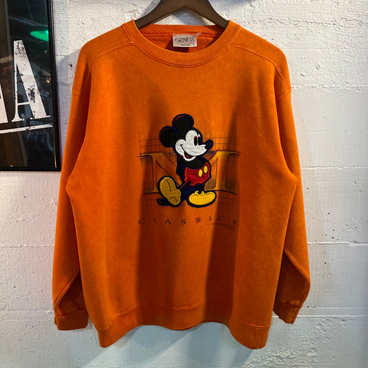 Vintage 90's Walt Disney By Genus Mickey Mouse 'Classics' Embroidered Crewneck Sweatshirt - Size Medium - Made In USA - Burnt Orange