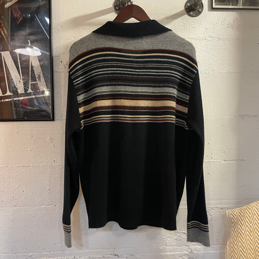 Vintage 1970's Lord Jeff Orlon Acrylic Collared Sweater - Size Large - Made In USA - Multicolored