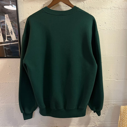 Vintage 90's Russell Athletic Blank Single 'V' Crewneck Sweatshirt - Size Large - Made In USA - Deep Forest Green