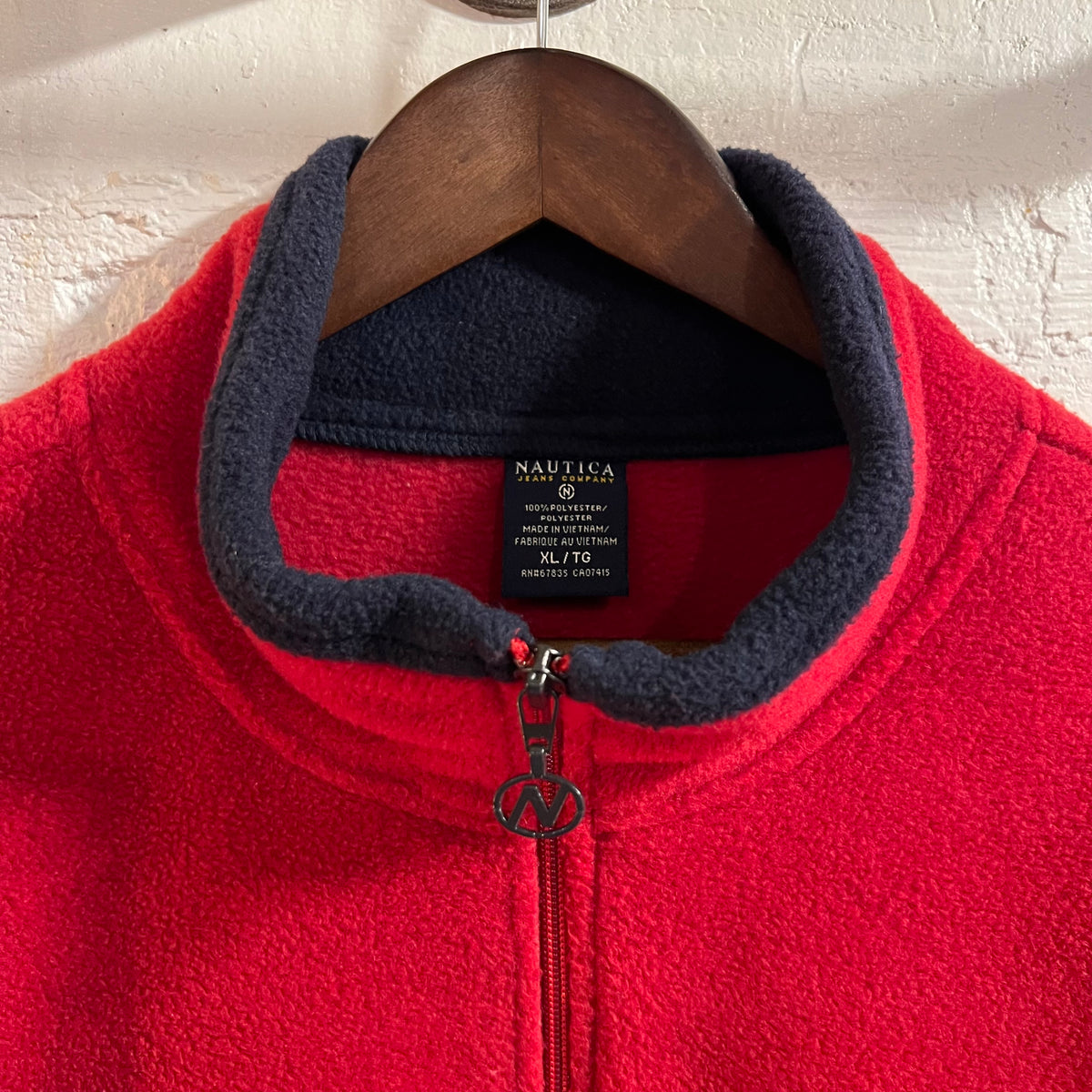 Vintage 90's Nautica Jeans Co. Half Zip Pullover Fleece - Size XL - Red/Navy/White
