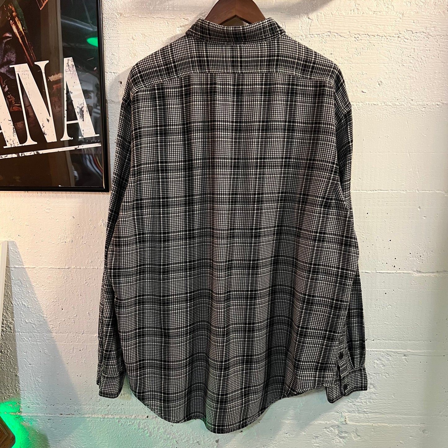 Vintage 90's Polo Jeans Ralph Lauren Houndstooth Micro Plaid Button Up Cotton Flannel Shirt - Size XL - Black/White