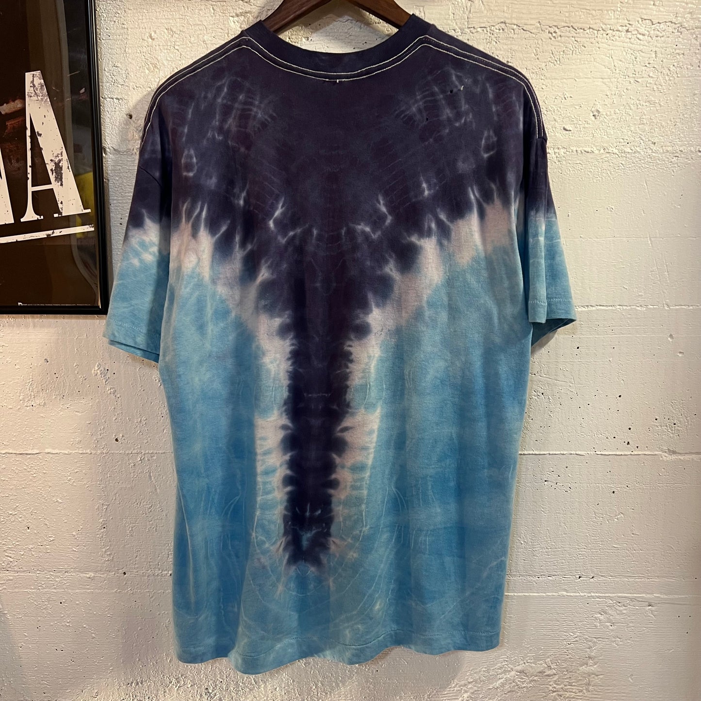 Vintage 1986 Jenshus Tie Dye Cosmic Zipper Single Stitch T-Shirt - Size Large - Made In USA - Blue/Light-Blue
