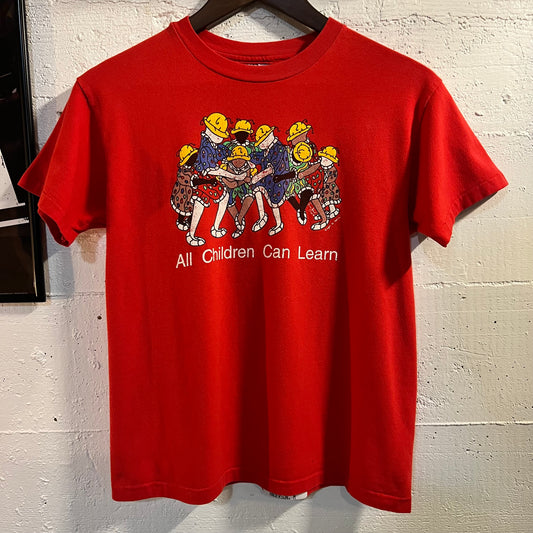 Vintage 90's 'All Children Can Learn' Single Stitch T-Shirt - Size Youth Large - Made In USA - Red