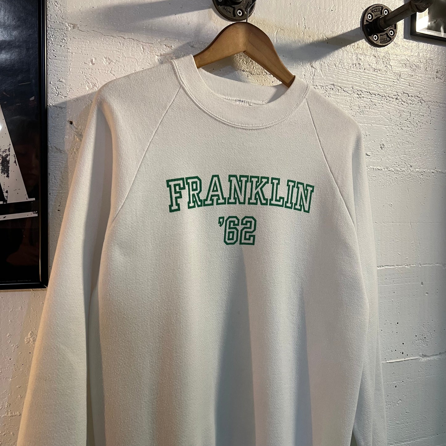 Vintage 80's Franklin '62 Raglan Sleeve Crewneck Sweatshirt - Size Large - Made In USA - White/Green