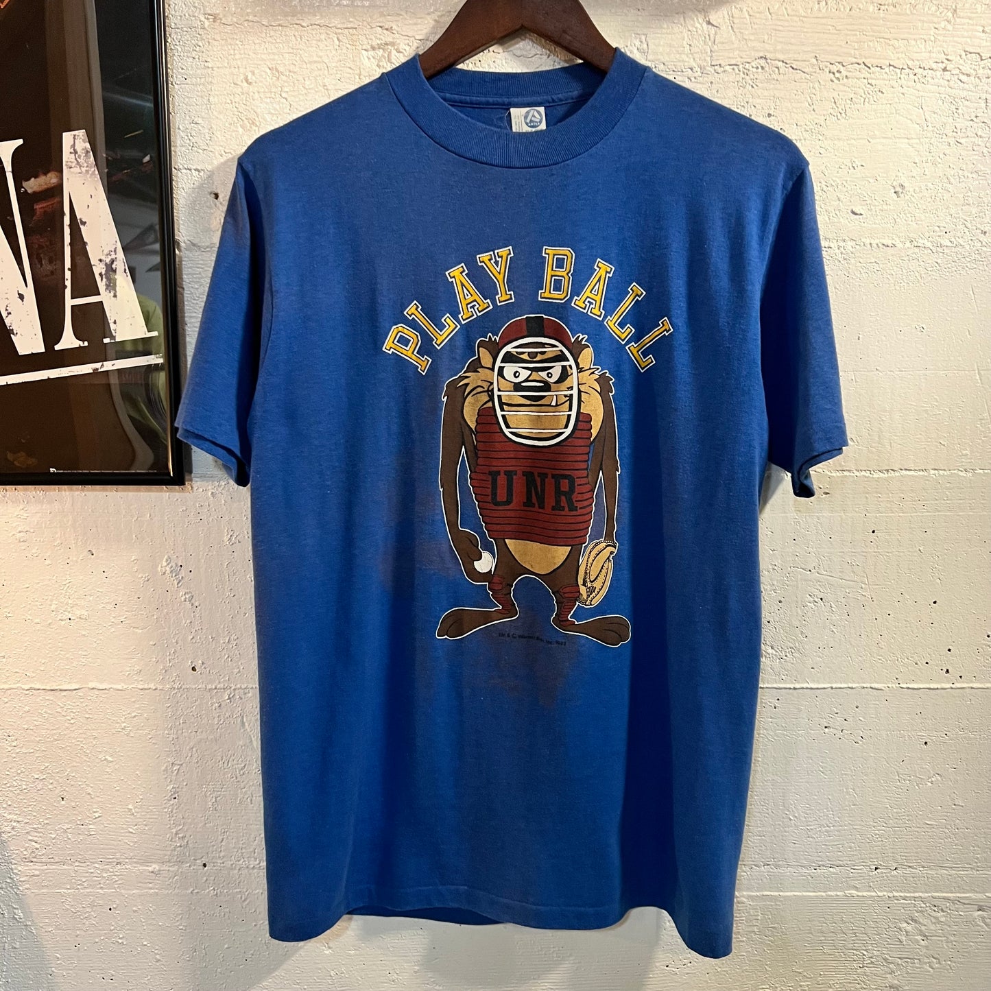 Vintage 1983 Distressed UNR Taz Baseball Single Stitch T-Shirt - Size Large - Made In USA - Blue/Multi