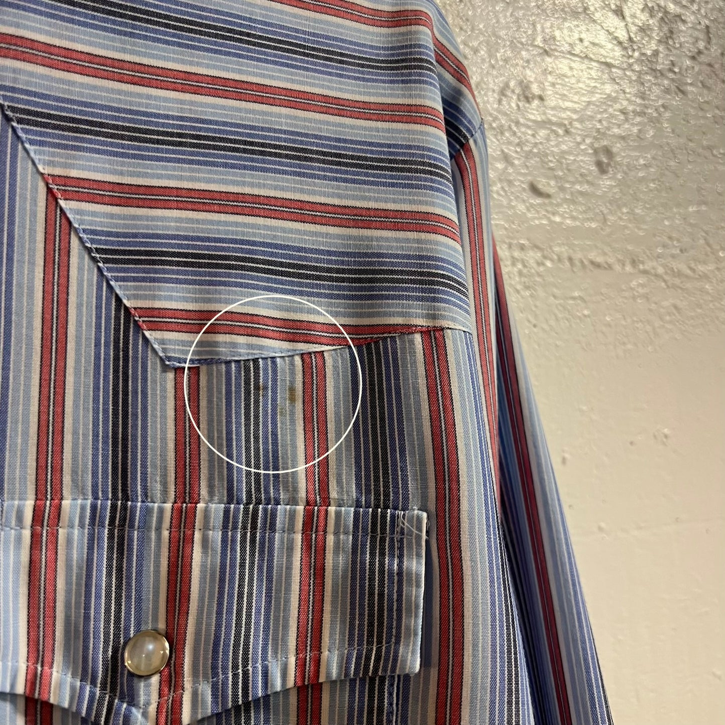 Vintage 80’s Levi’s Striped Pearl Snap Western Yoke Long Sleeve Cowboy Shirt - Size XL - Blue/Red/White/Black