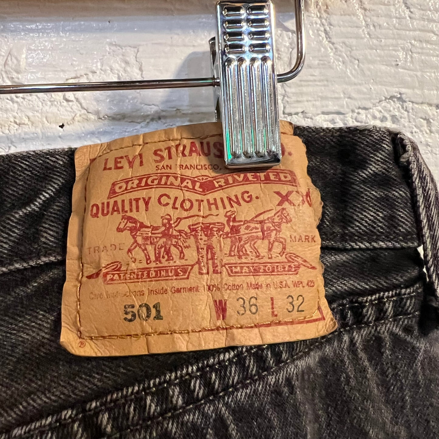 Vintage 90's Levi's 501 Button Fly Faded Black Denim Jean - Tag Size 36" x 32" - Made In USA