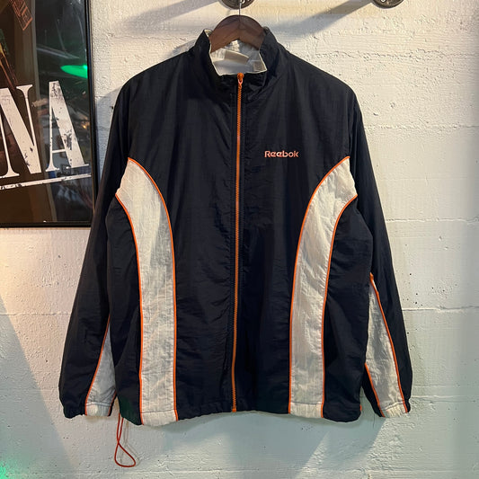 Vintage 90's Reebok Color-Blocked Zip-Up Windbreaker Jacket - Size Large - Navy/Orange