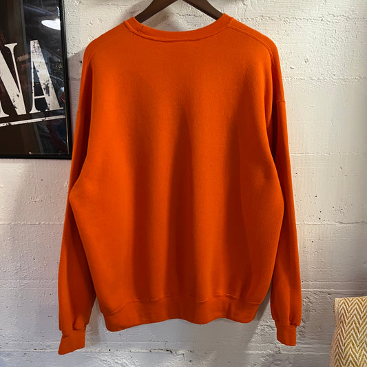 Vintage 90's Clemson Tigers Tackle Twill Spell Out Single 'V' Crewneck Sweatshirt - Size XL - Orange/Navy - 50/50 Cotton/Poly Blend