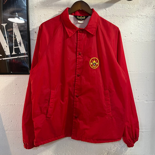 Vintage 1980's Boy Scouts Of America Patch Nylon Coaches Jacket - Size Medium - Made In USA - Red