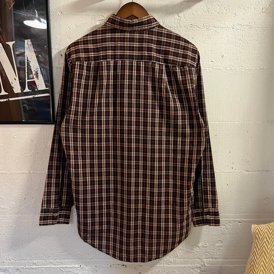 True Vintage 1970's JCPenney's Big Mac Plaid Button Up Flannel Shirt - Size Medium - Made In USA - Red/Navy/White