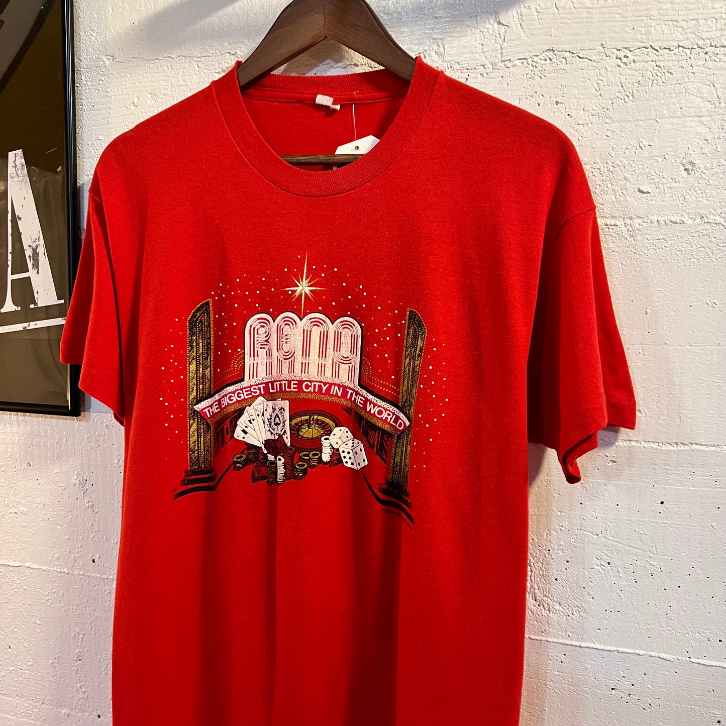 Vintage 1988 Reno Single Stitch Puff Print T-Shirt - Size XL - Made In USA - Red/White/Black/Gold