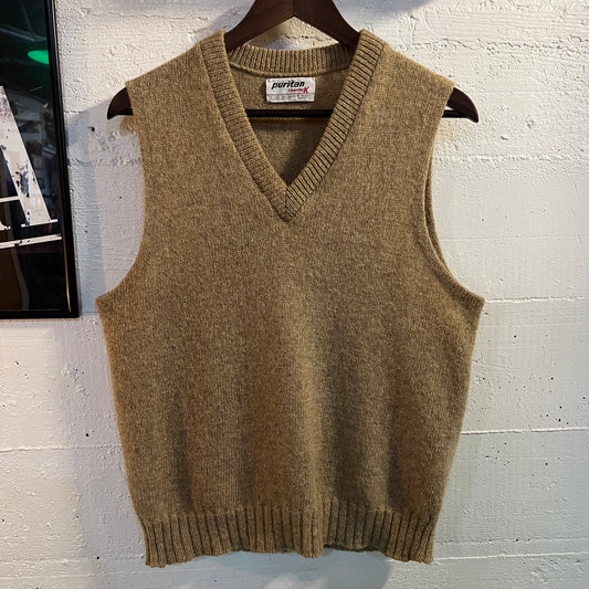 Vintage 80’s Puritan Thermax Knit Wool Blend Sweater Vest - Size Large - Made In USA - Tan