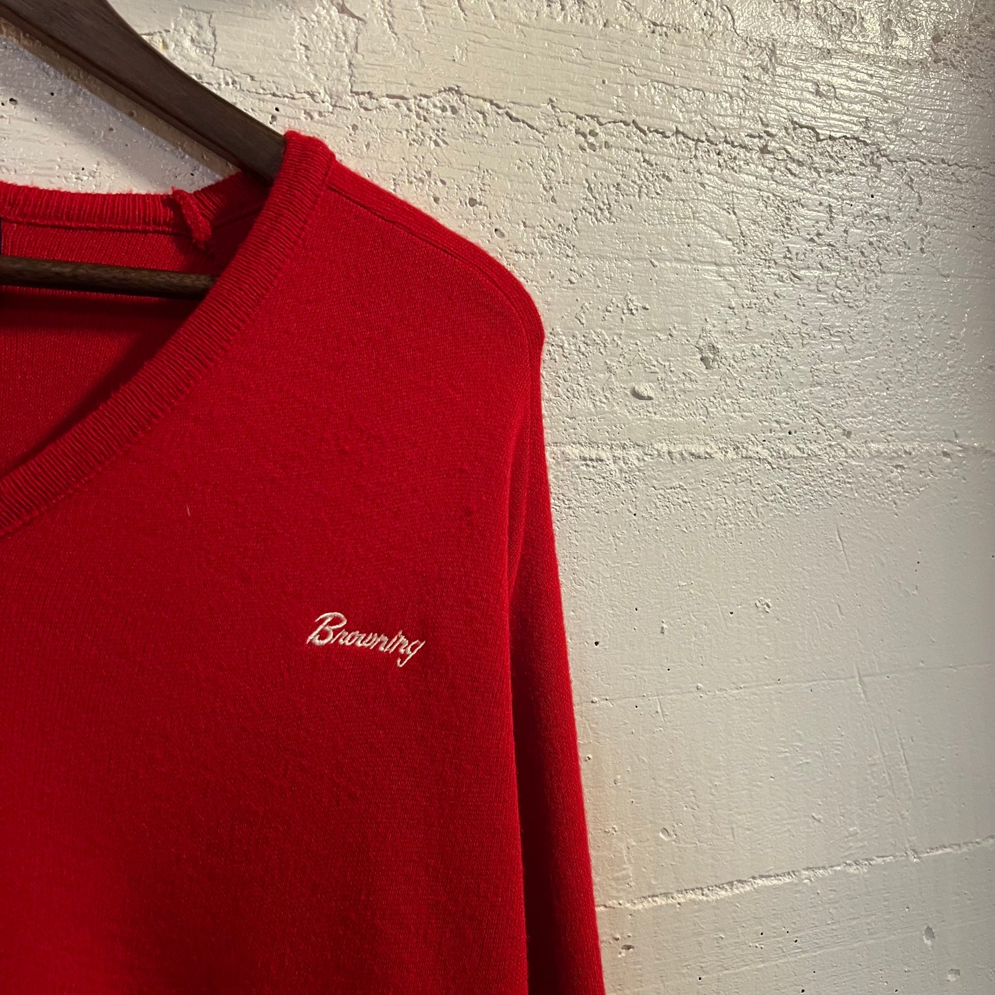 Vintage 90's Browning Embroidered Pine State V-Neck Sweater - Size XL - Made In USA - Red