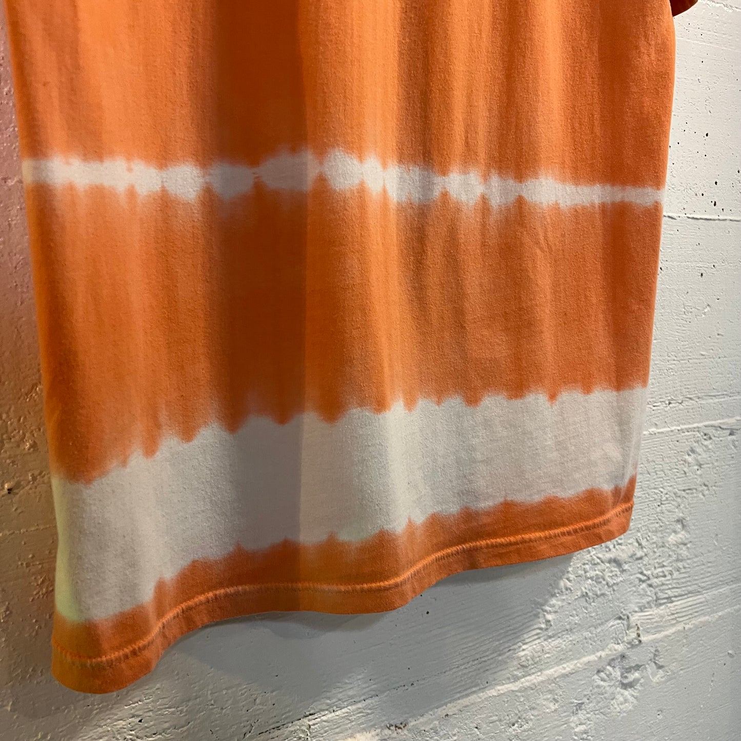 *Pre-Owned* Stüssy Bleach Dyed Embroidered Logo T-Shirt - Size Medium - Coral/White