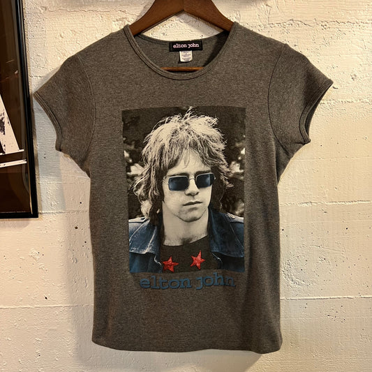Vintage Elton John Graphic Baby T-Shirt - Size Large - Made In USA - Grey