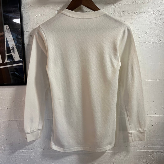 Vintage 1970’s Lollipop Diamond Raschel Knit Long Sleeve Thermal Shirt - Size Medium - Made In USA - White