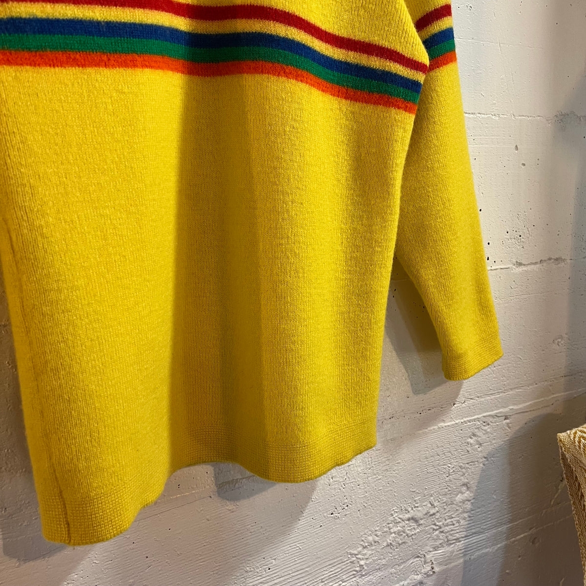 True Vintage 70's Knit Wool Rainbow Striped Sweater - Size Small - Wool - Yellow/Multi